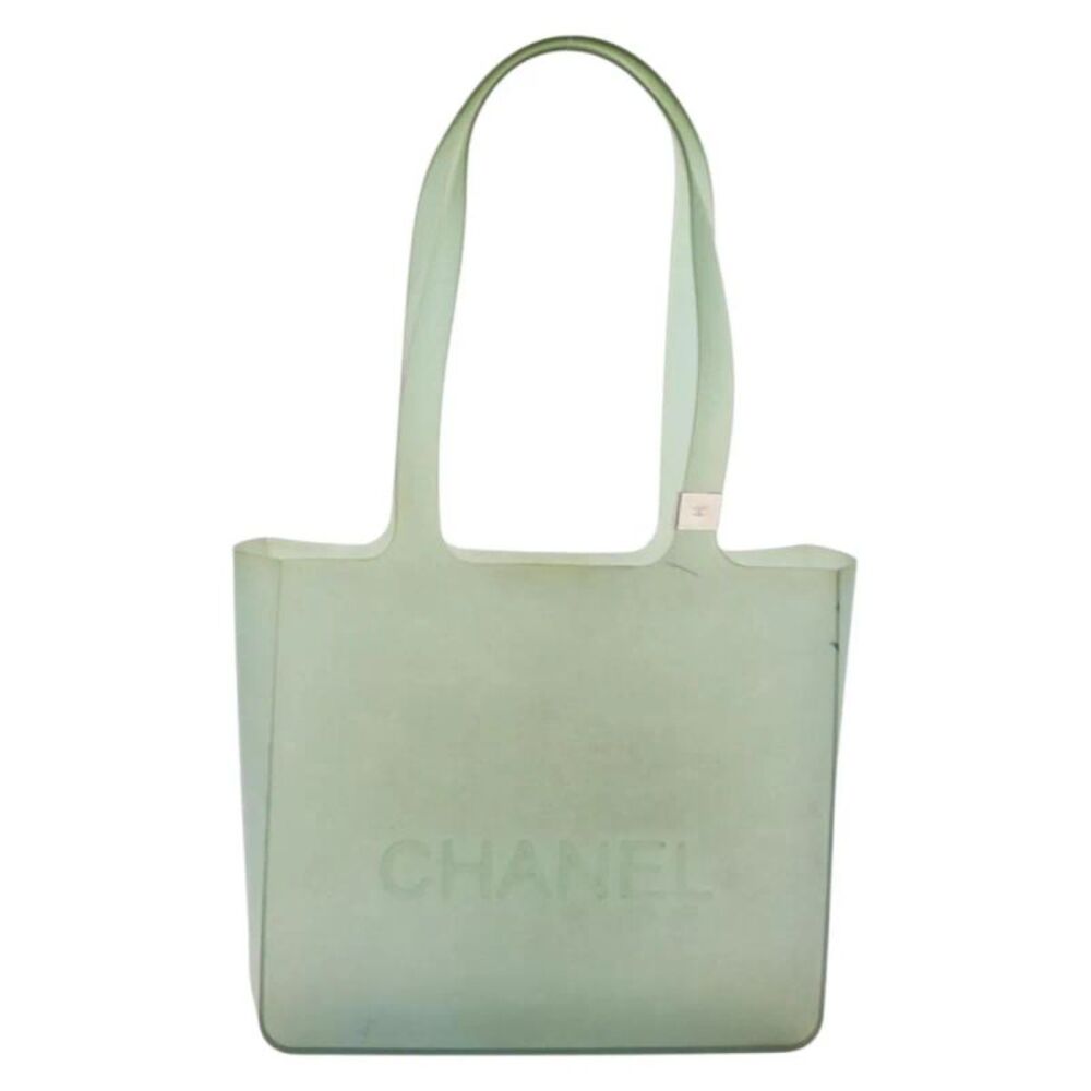 Chanel Vintage Logo Tote Plastic Green Plastic Tote Bag Bag